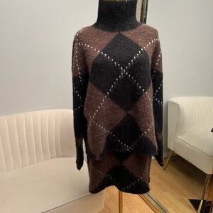 Commense Argyle Wool Blend Sweater and Mini Skirt Set